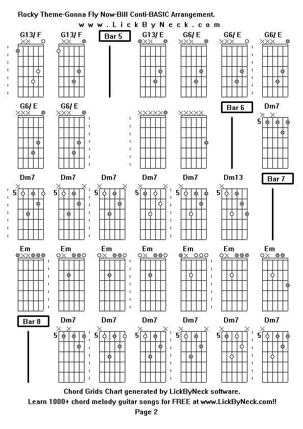 Chord Grids Chart of chord melody fingerstyle guitar song-Rocky Theme-Gonna Fly Now-Bill Conti-BASIC Arrangement,generated by LickByNeck software.